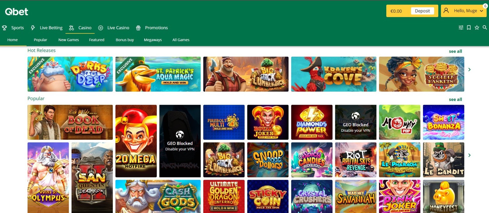 Qbet live casino screenshot